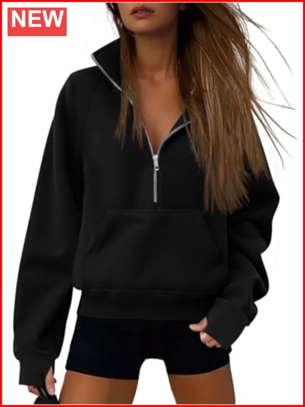 Womens Half Zip Cropped Fleece Pullover Sweatshirt Hoodie Oversized
